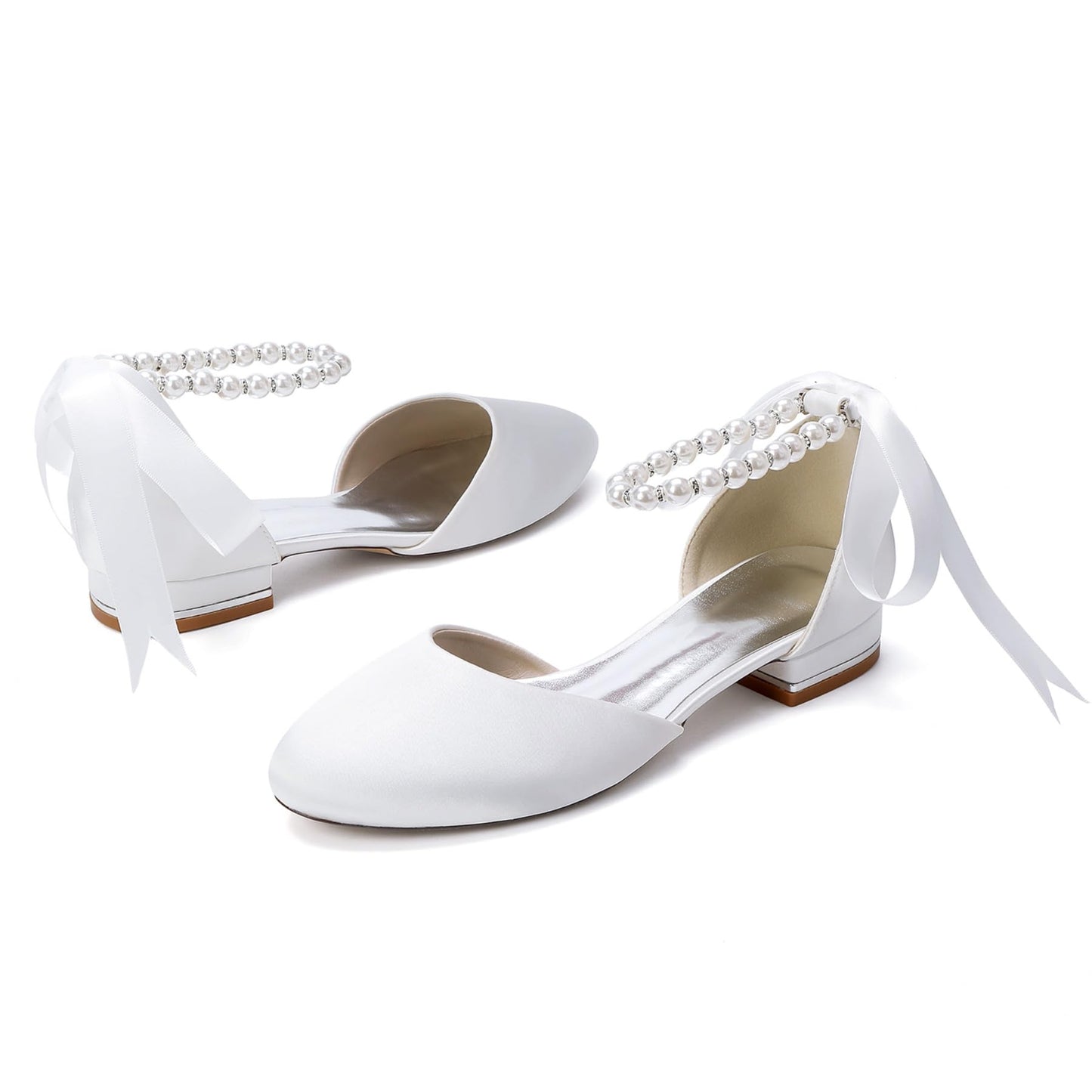 Pearl Strap Satin Bridal Flats