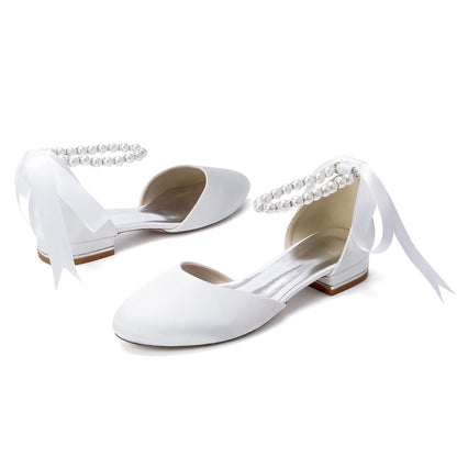 Pearl Strap Satin Bridal Flats