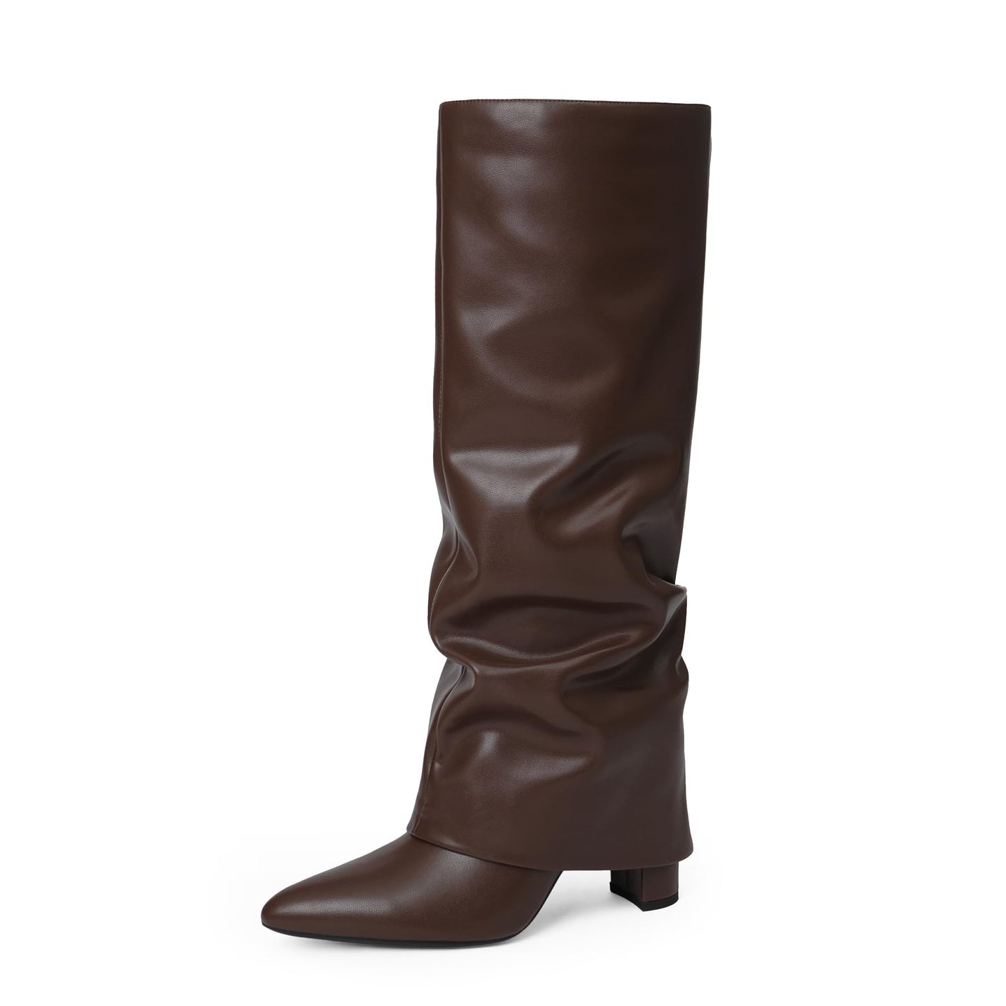 Fold Over Knee High Boots with Chunky Heels