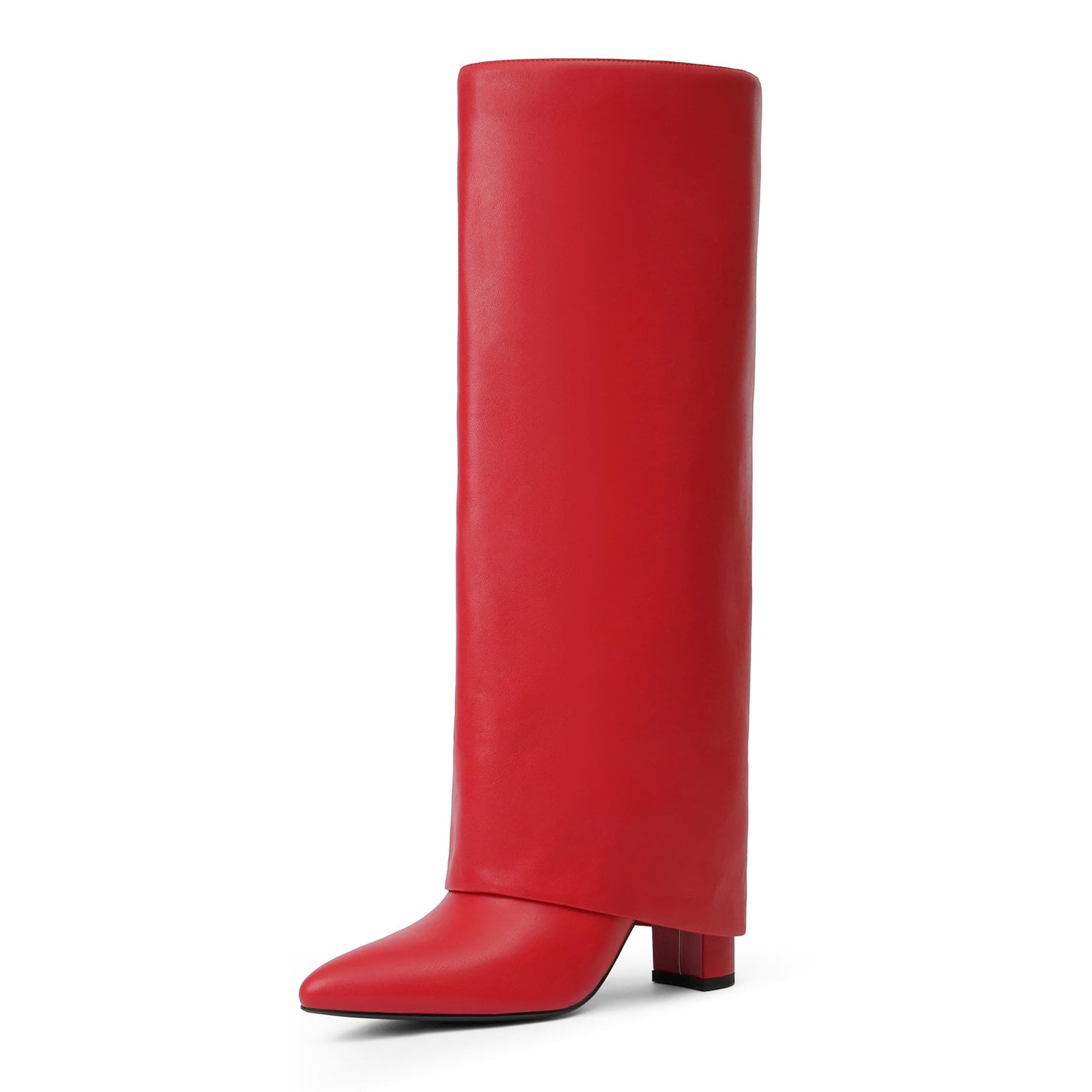 Fold Over Knee High Boots with Chunky Heels