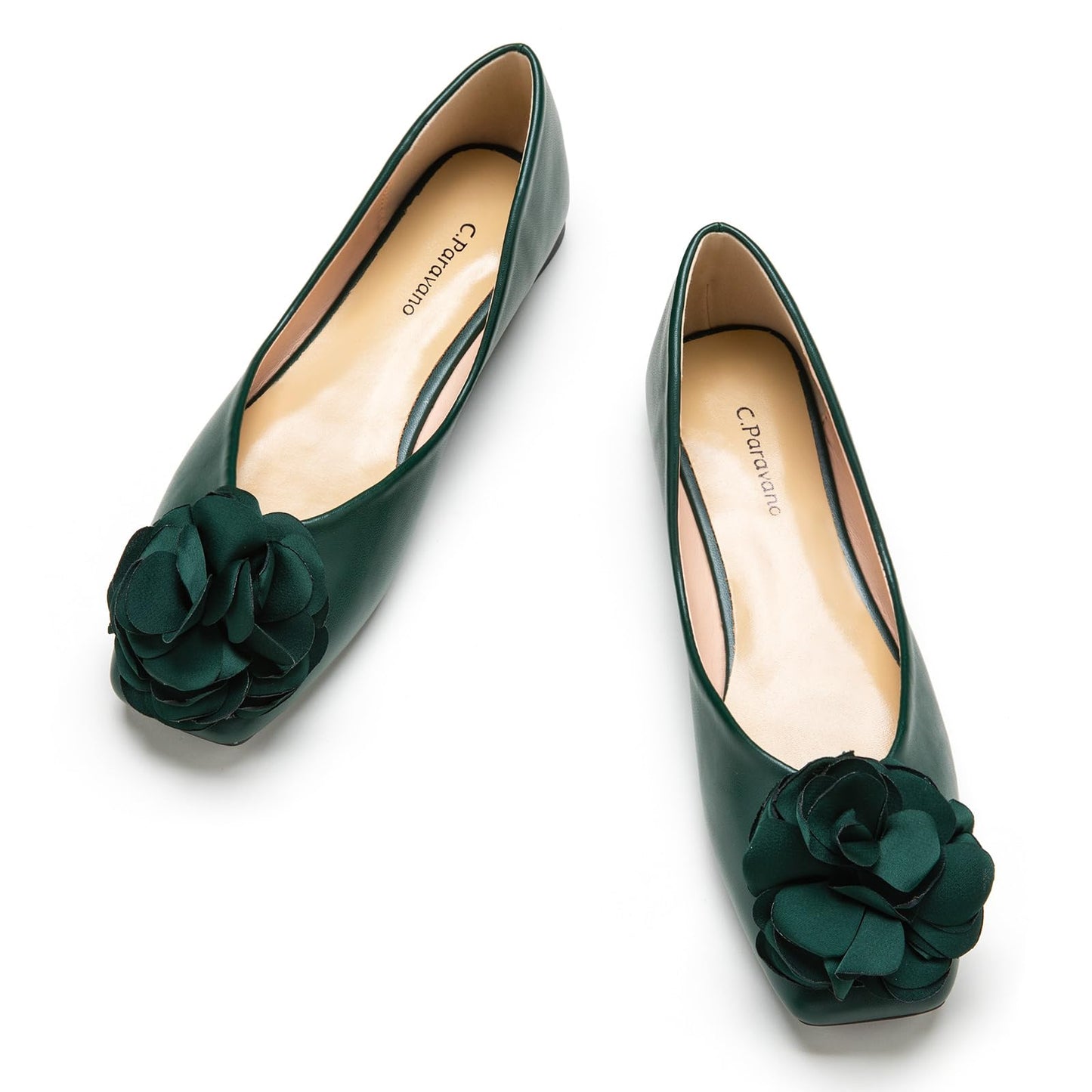 Square Toe Satin Flower Flats