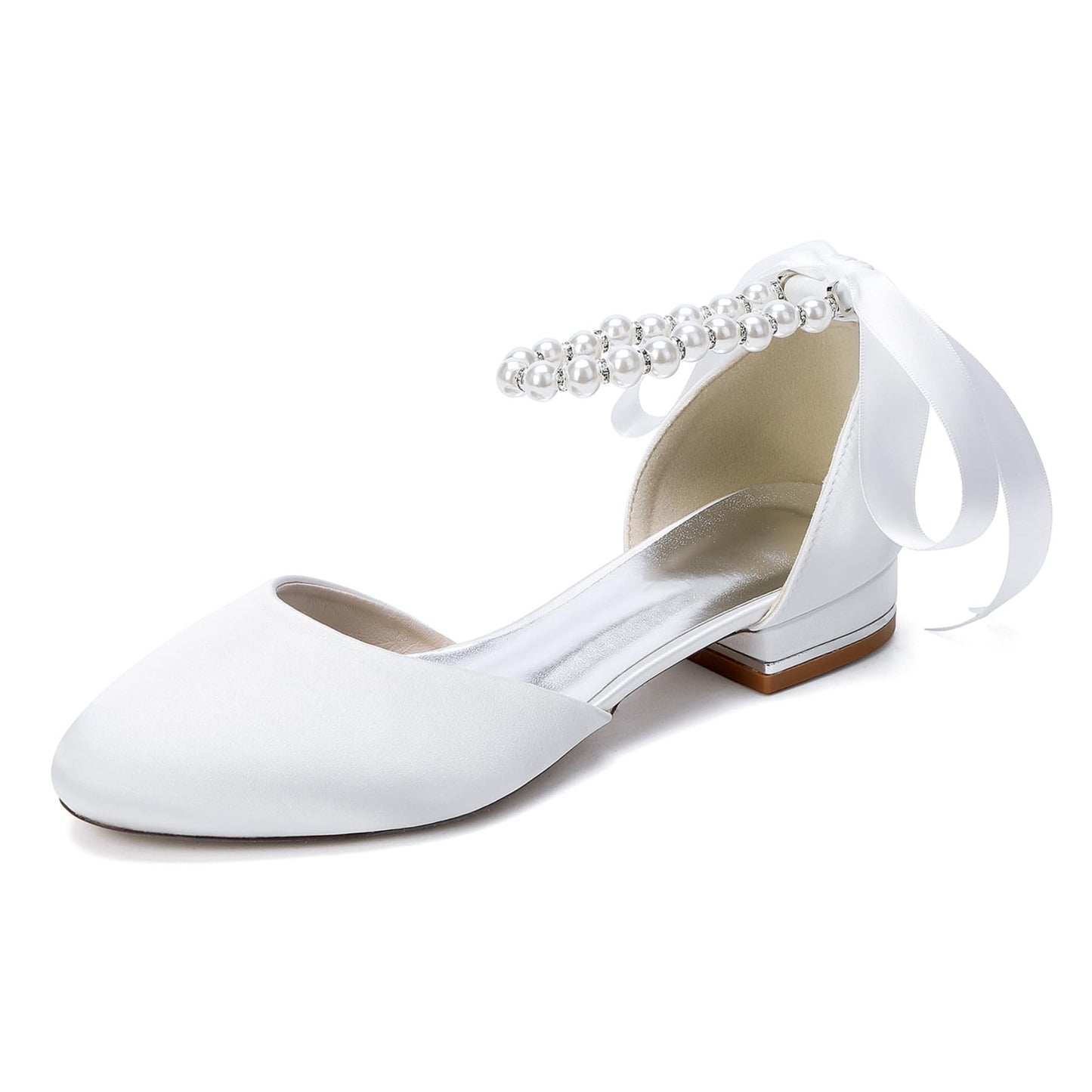 Pearl Strap Satin Bridal Flats