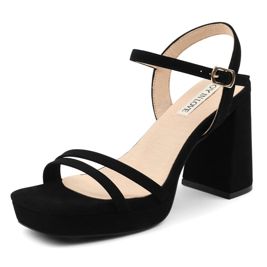 Platform Block Heel Sandals with Ankle Strap