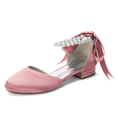 Pearl Strap Satin Bridal Flats