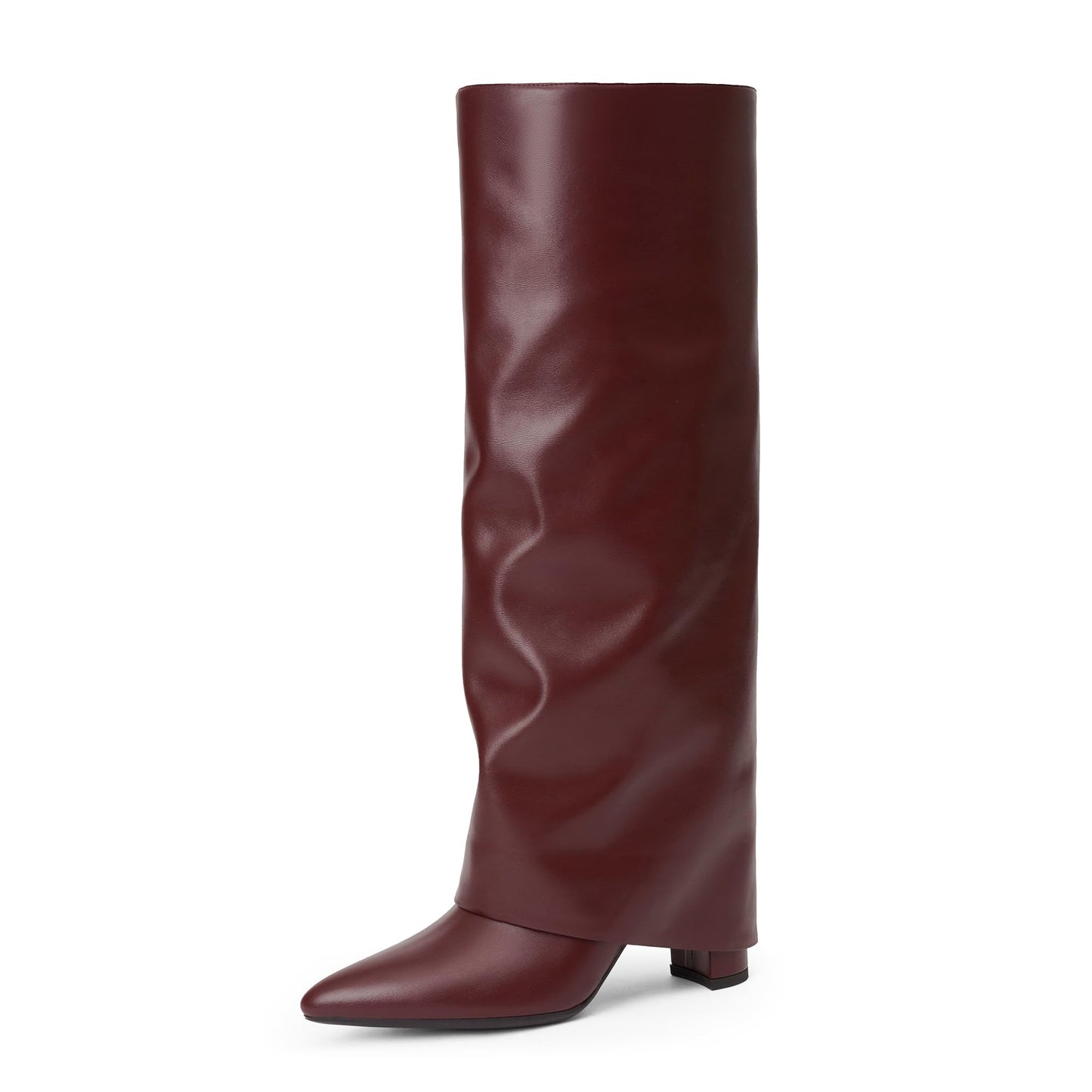 Fold Over Knee High Boots with Chunky Heels