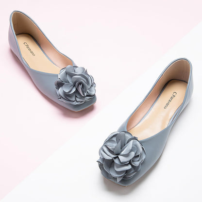 Square Toe Satin Flower Flats