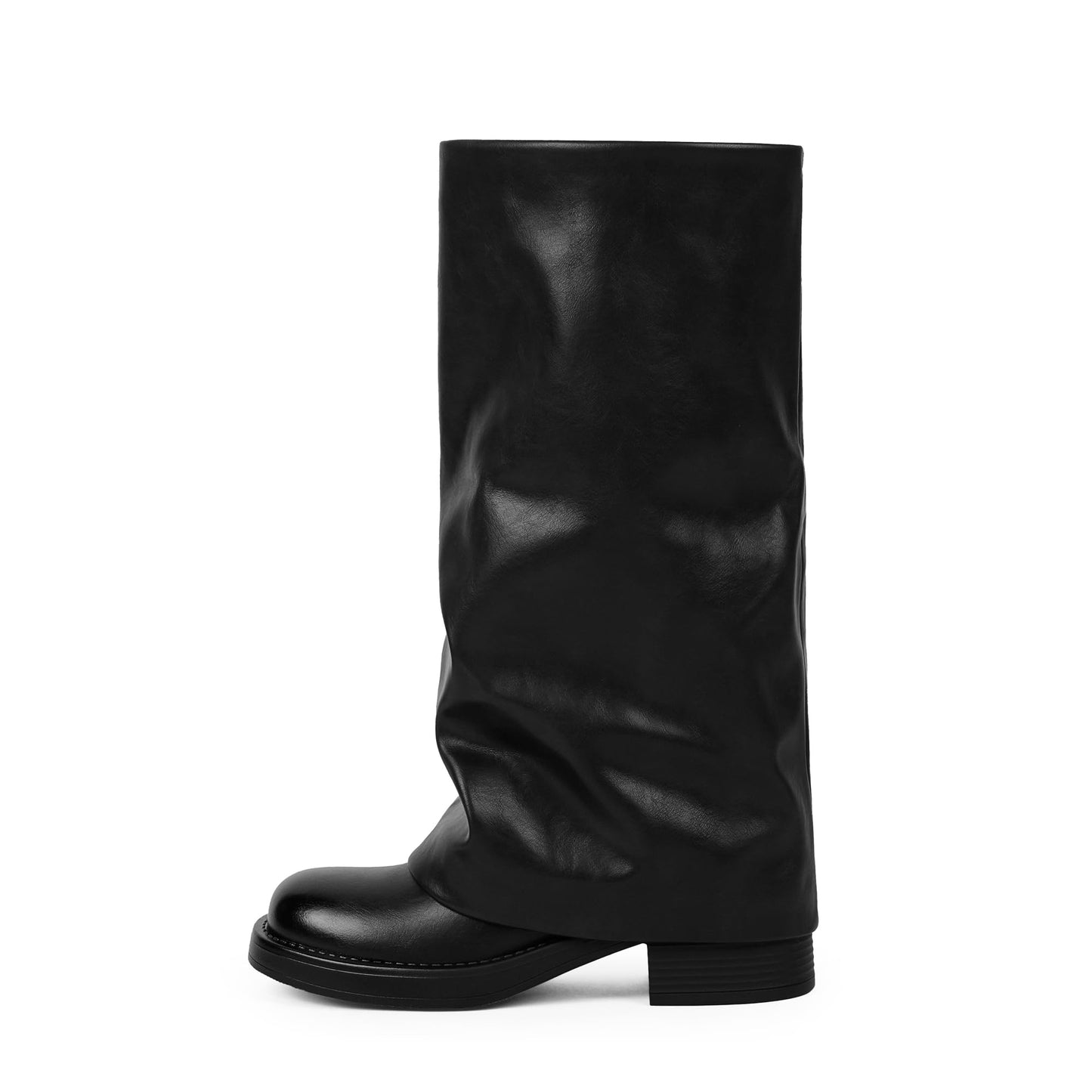 Fold Over Knee High Boots with Chunky Heels