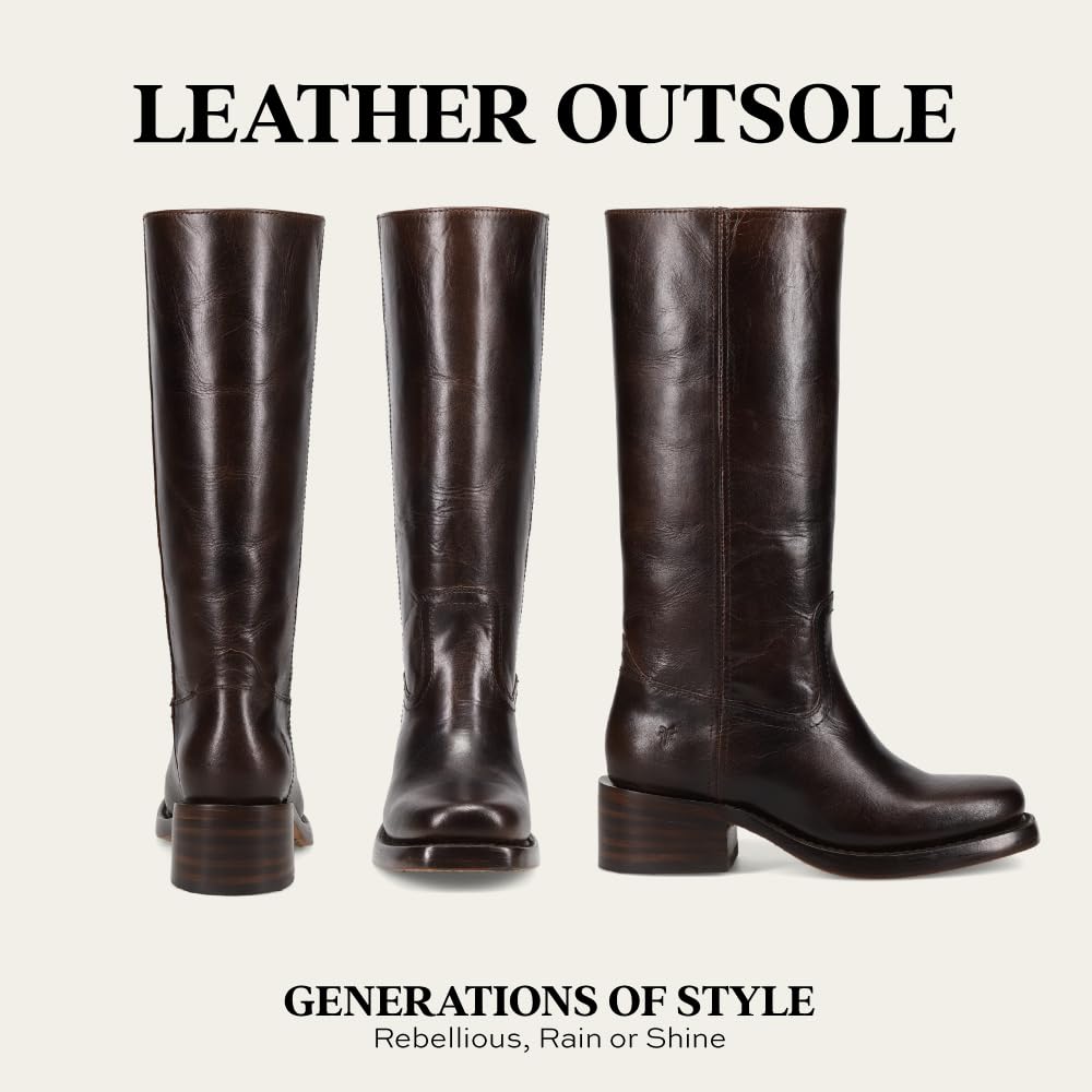 Waterproof Tall Leather Boots with Chunky Heel