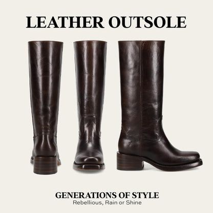 Waterproof Tall Leather Boots with Chunky Heel