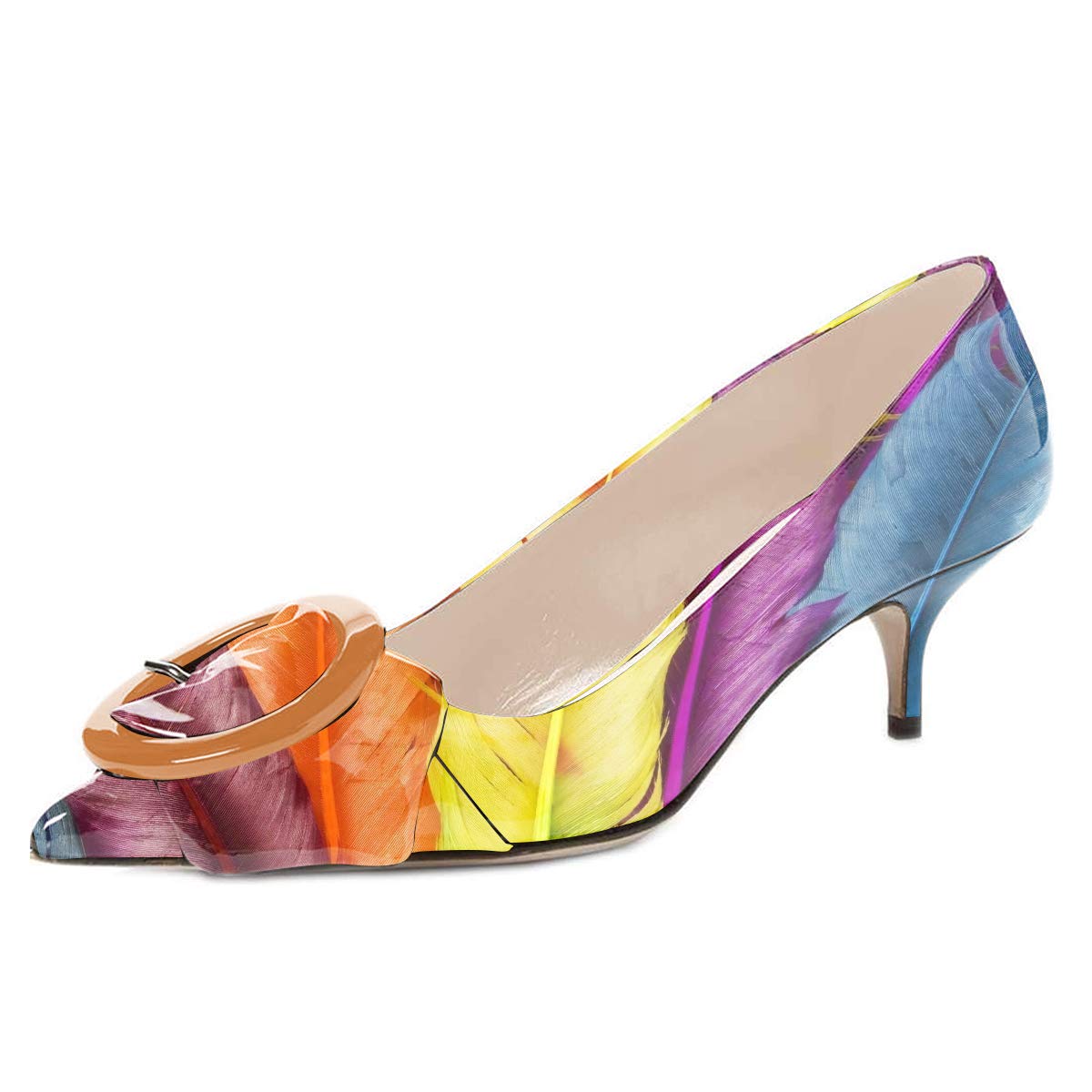 Pointed Toe Kitten Heel Pumps with Buckle Detail