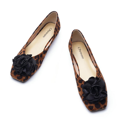Square Toe Satin Flower Flats