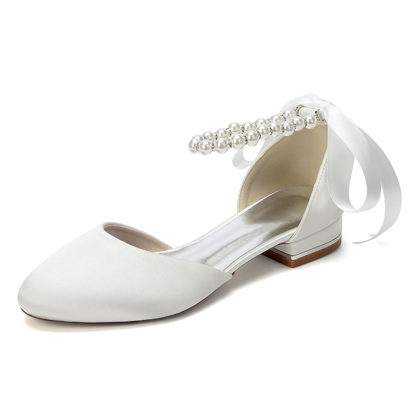 Pearl Strap Satin Bridal Flats