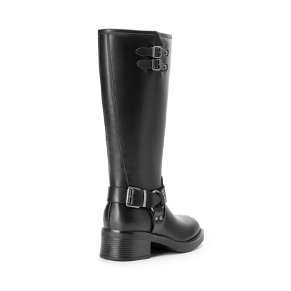 Knee High Combat Boots with Buckle Strap Detail