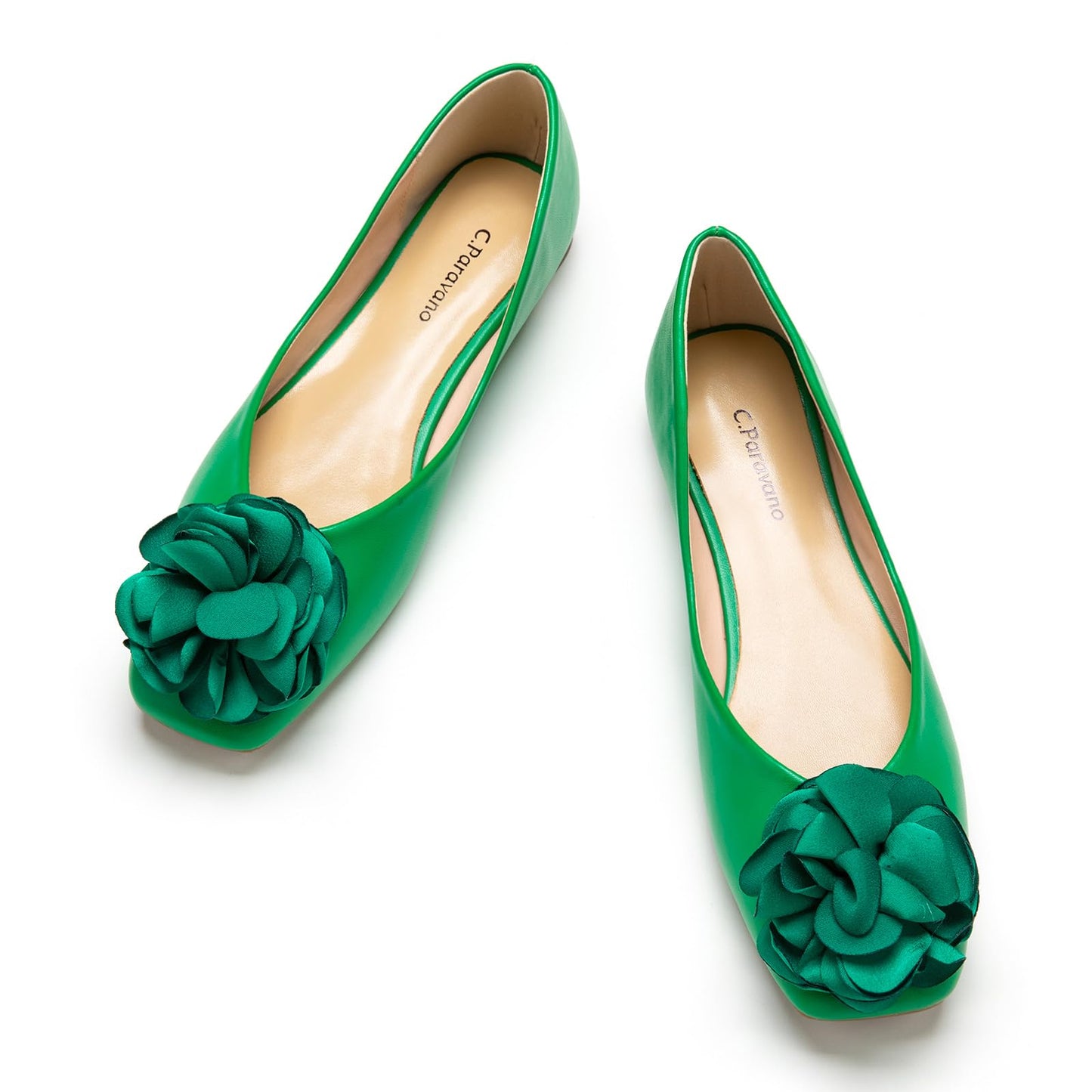 Square Toe Satin Flower Flats