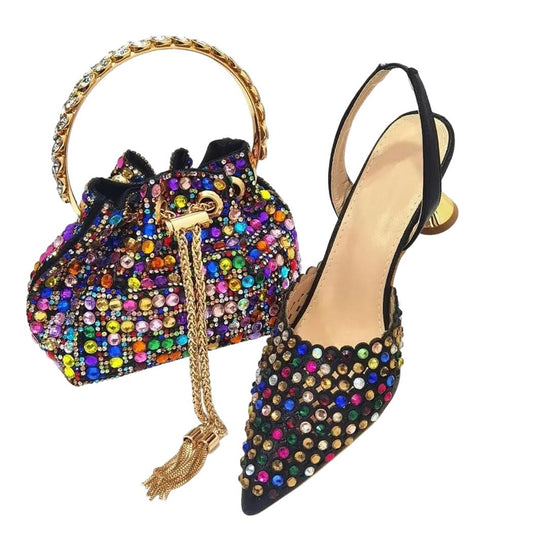 Classic Evening Heel Sandals and Matching Bag Set