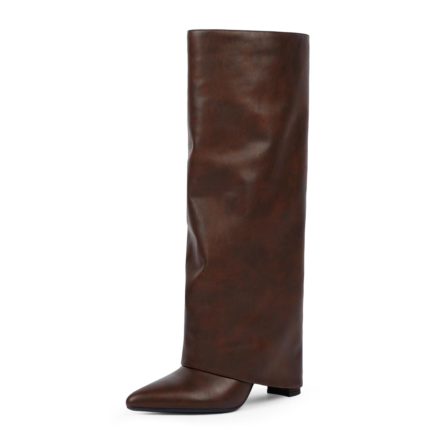 Fold Over Knee High Boots with Chunky Heels