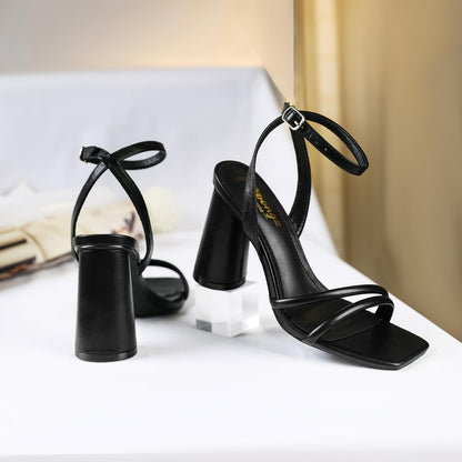 Minimal Strappy Block Heel Sandals for Women