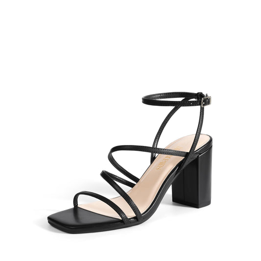 Chunky Strappy Square Toe Heel Sandals for Women