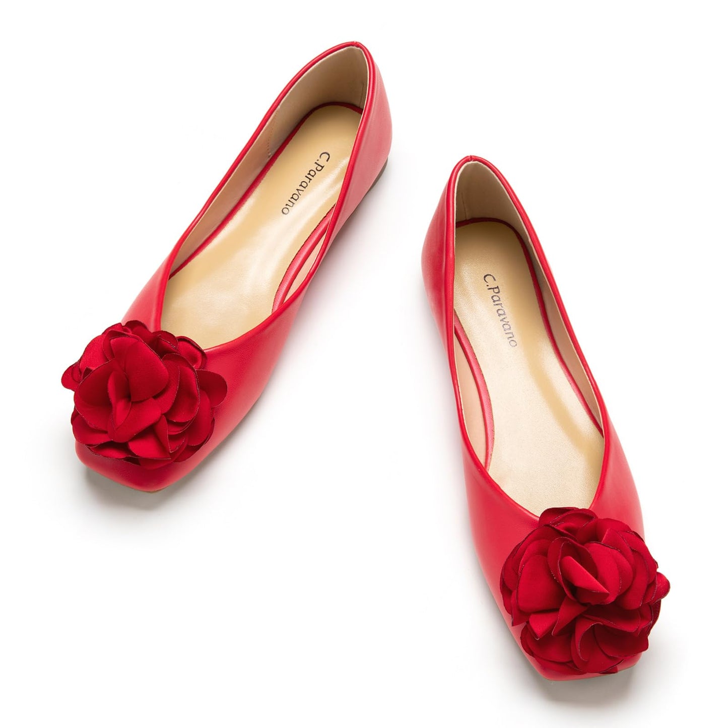 Square Toe Satin Flower Flats
