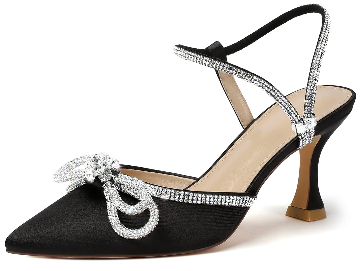 Rhinestone Slingback Kitten Heel Bow Pumps