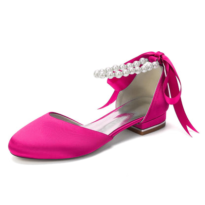 Pearl Strap Satin Bridal Flats