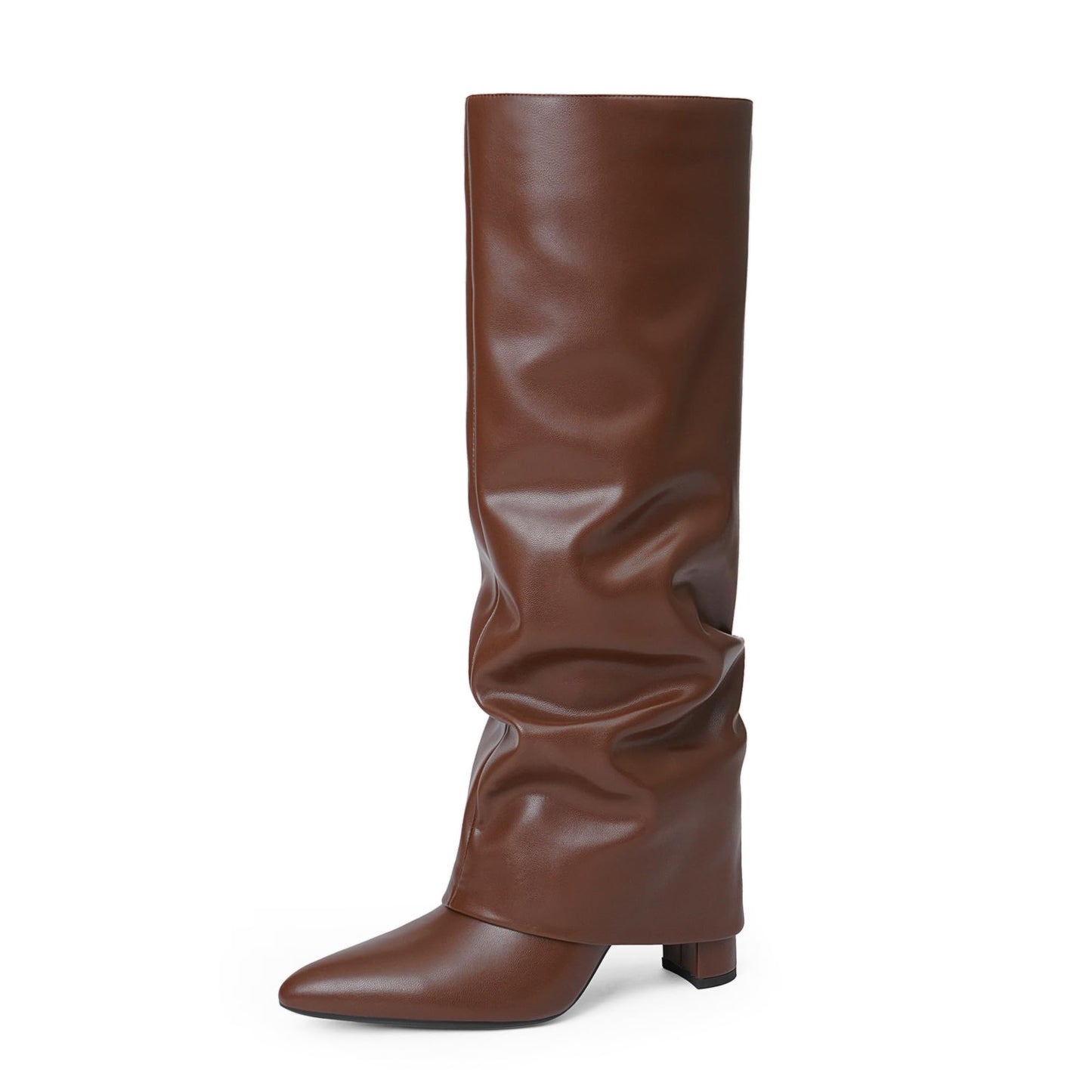 Fold Over Knee High Boots with Chunky Heels