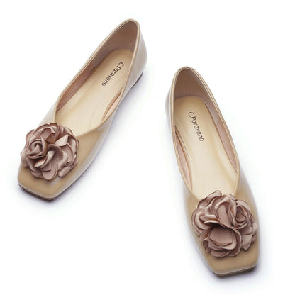 Square Toe Satin Flower Flats