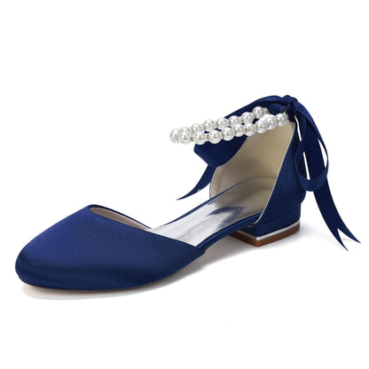 Pearl Strap Satin Bridal Flats