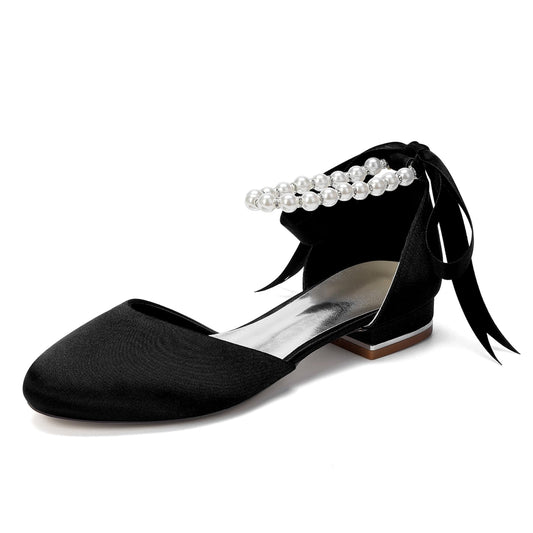 Pearl Strap Satin Bridal Flats