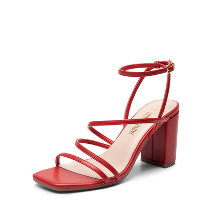 Chunky Strappy Square Toe Heel Sandals for Women