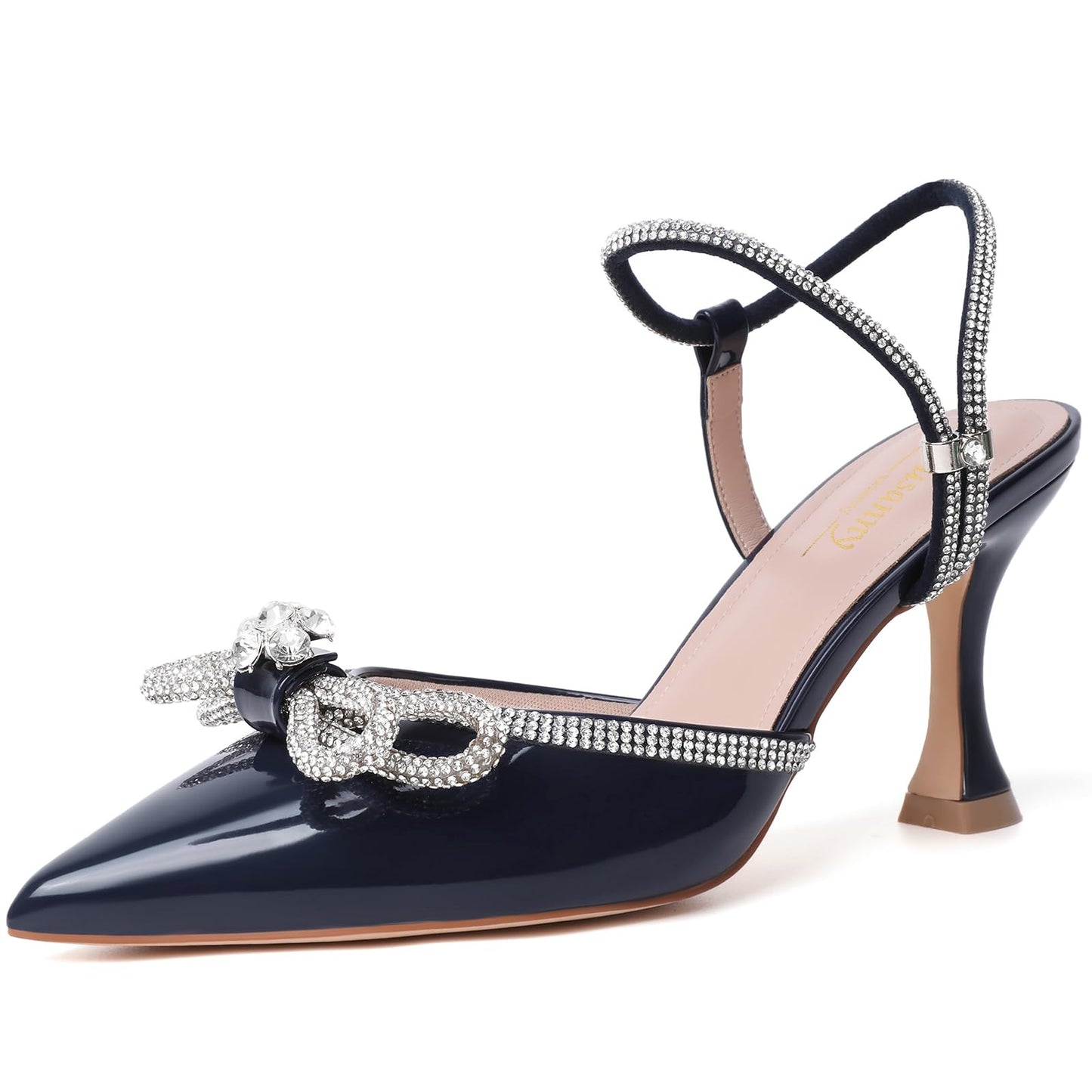 Rhinestone Slingback Kitten Heel Bow Pumps