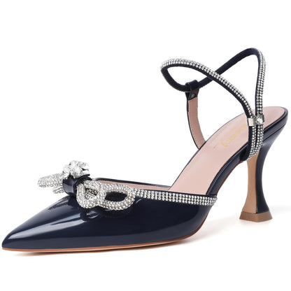 Rhinestone Slingback Kitten Heel Bow Pumps