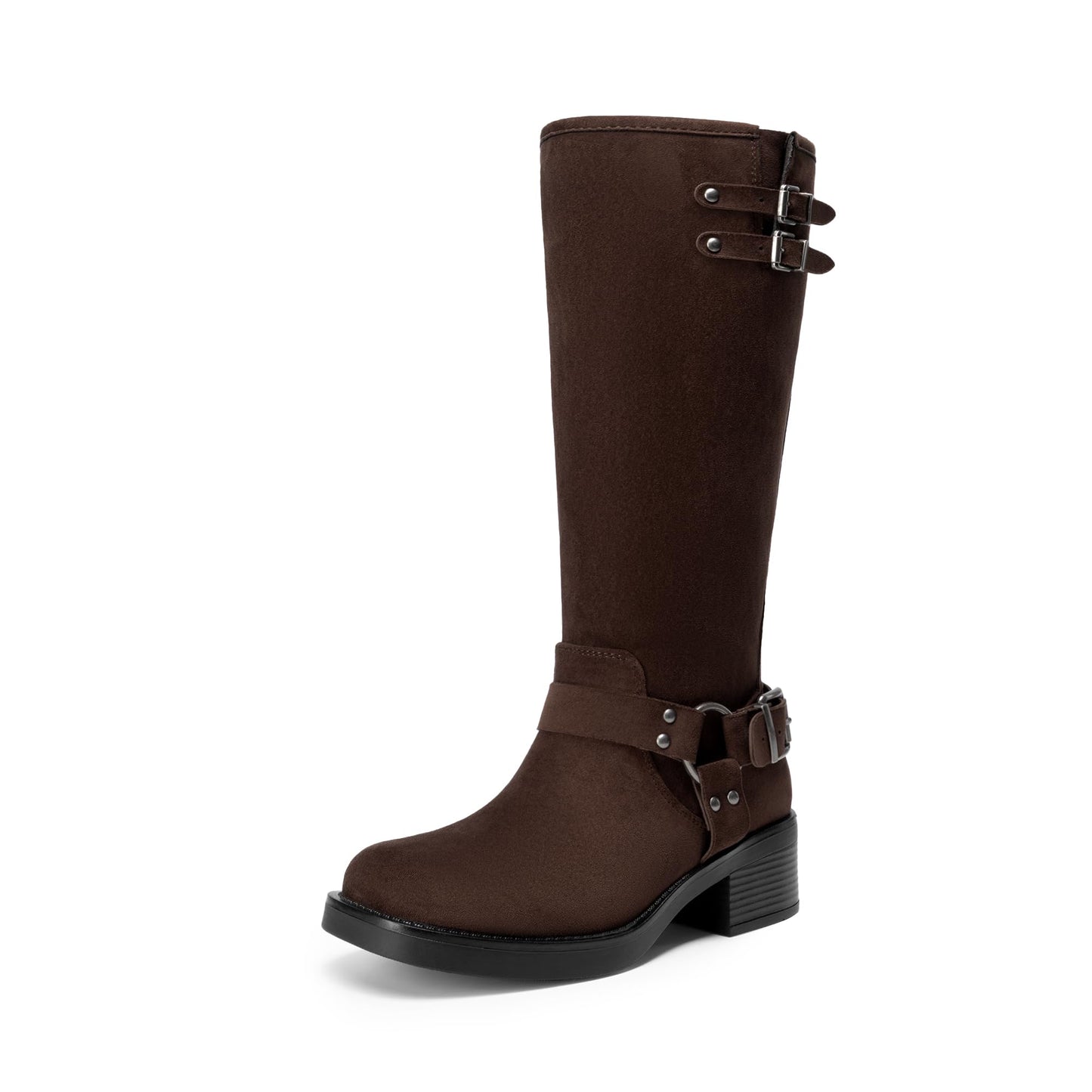 Knee High Combat Boots with Buckle Strap Detail