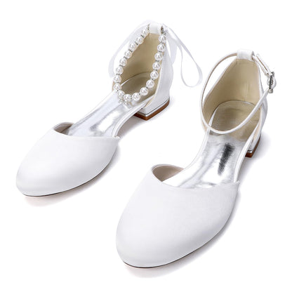 Pearl Strap Satin Bridal Flats