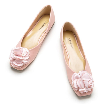 Square Toe Satin Flower Flats