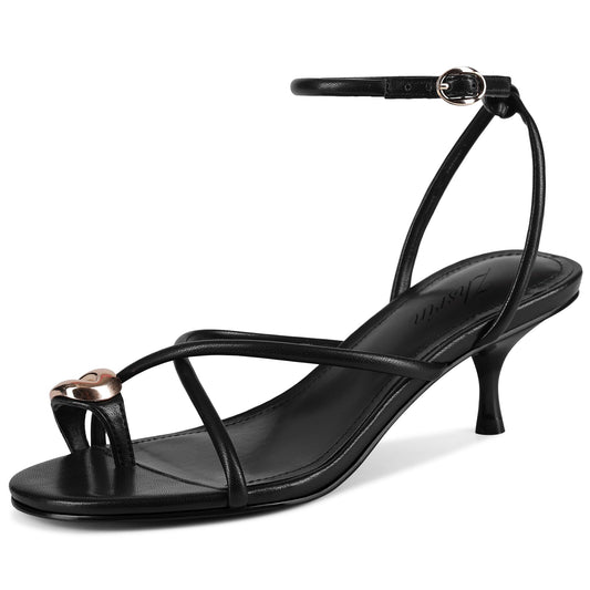Kitten Heel Thong Sandals with Ankle Strap