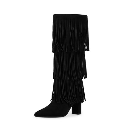 Fold Over Knee High Boots with Chunky Heels