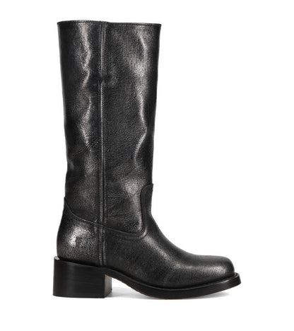 Waterproof Tall Leather Boots with Chunky Heel