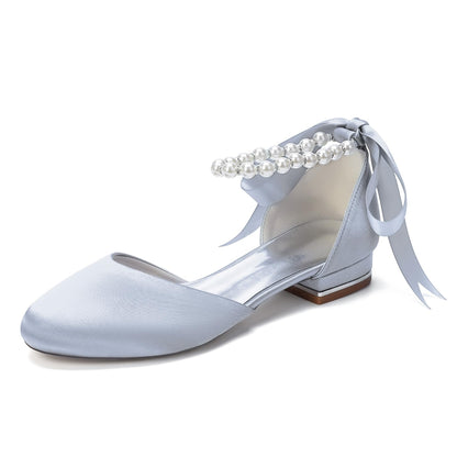 Pearl Strap Satin Bridal Flats