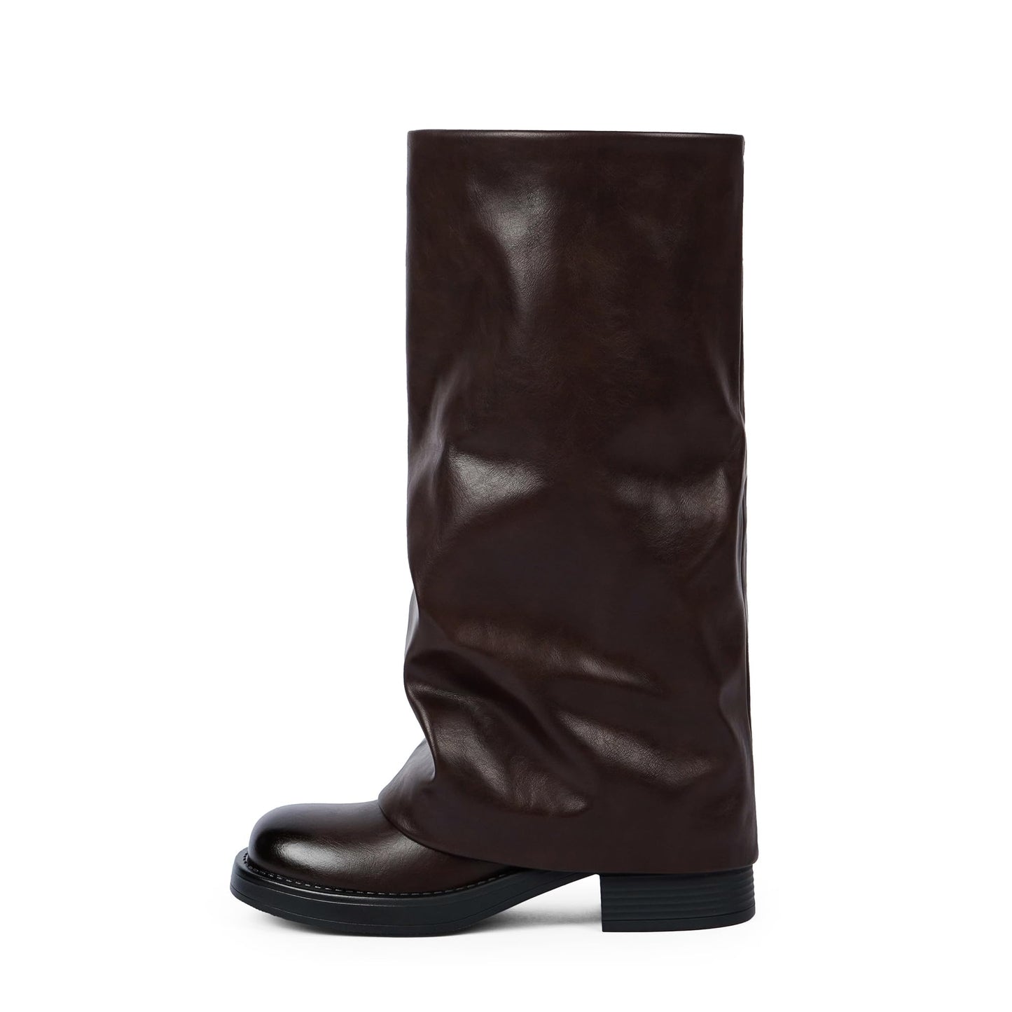Fold Over Knee High Boots with Chunky Heels