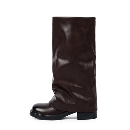 Fold Over Knee High Boots with Chunky Heels