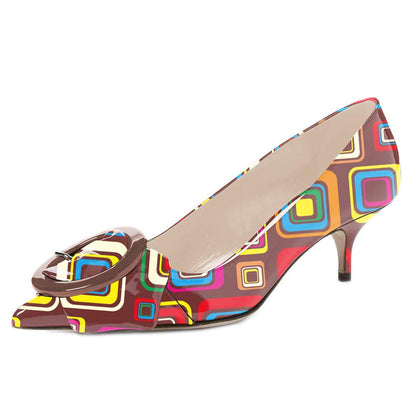 Pointed Toe Kitten Heel Pumps with Buckle Detail