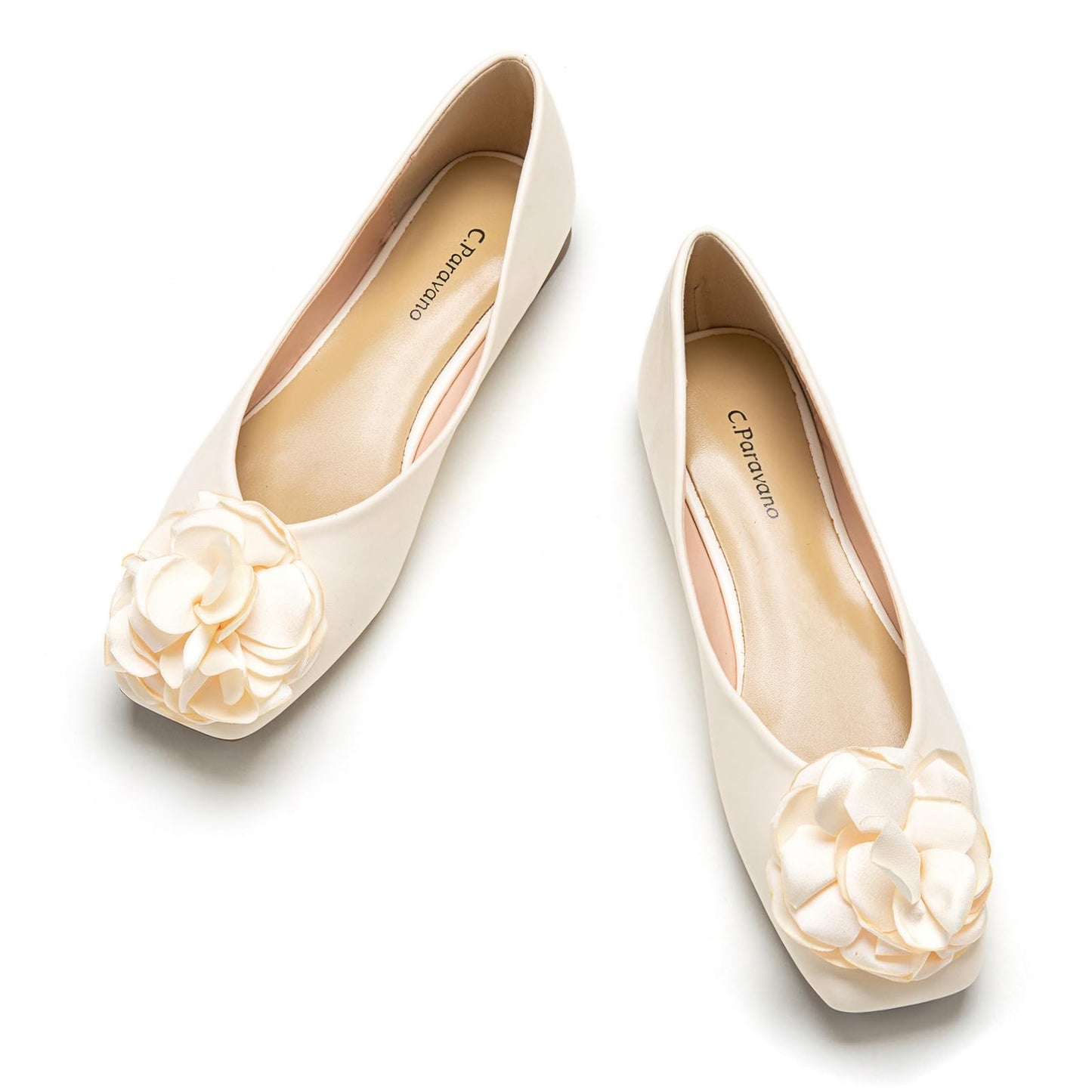 Square Toe Satin Flower Flats