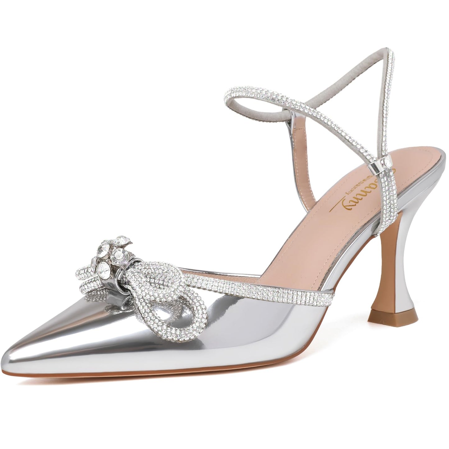 Rhinestone Slingback Kitten Heel Bow Pumps