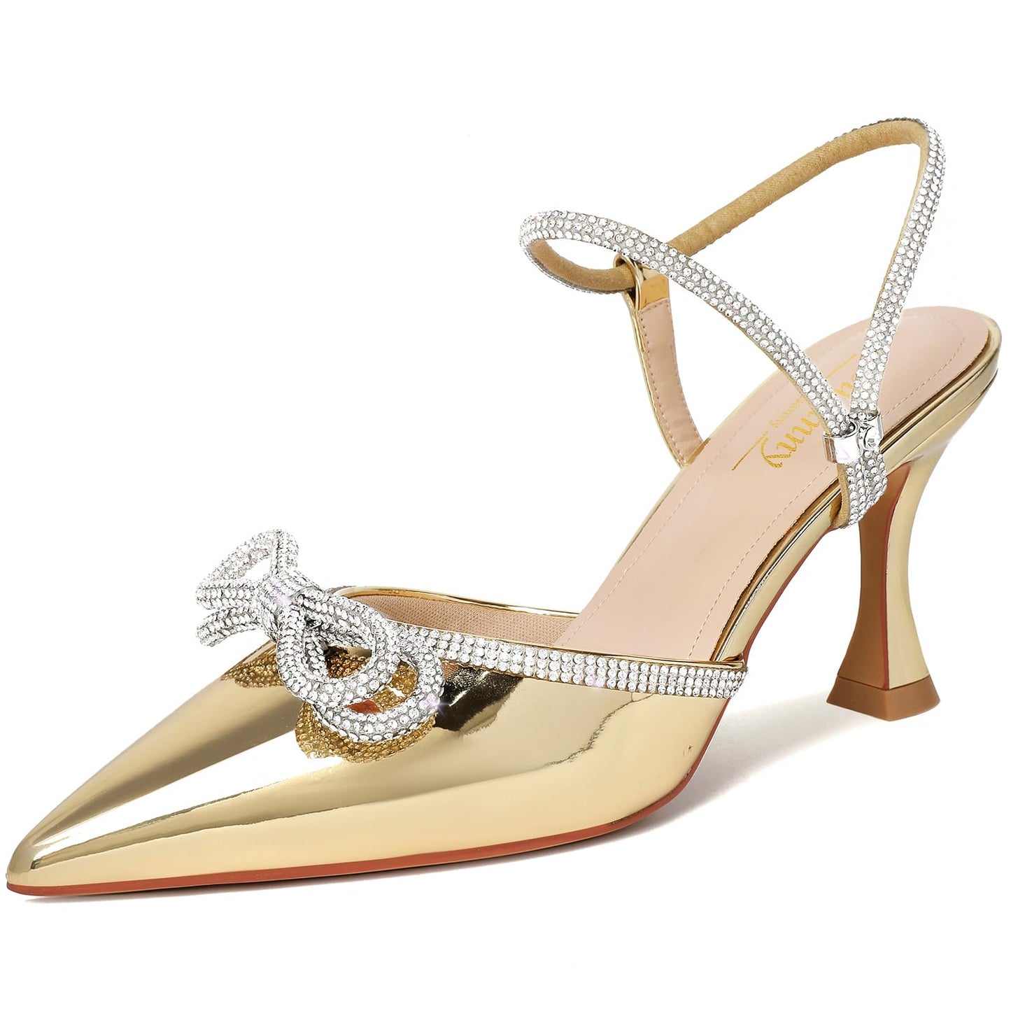 Rhinestone Slingback Kitten Heel Bow Pumps