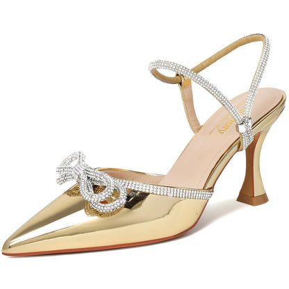 Rhinestone Slingback Kitten Heel Bow Pumps