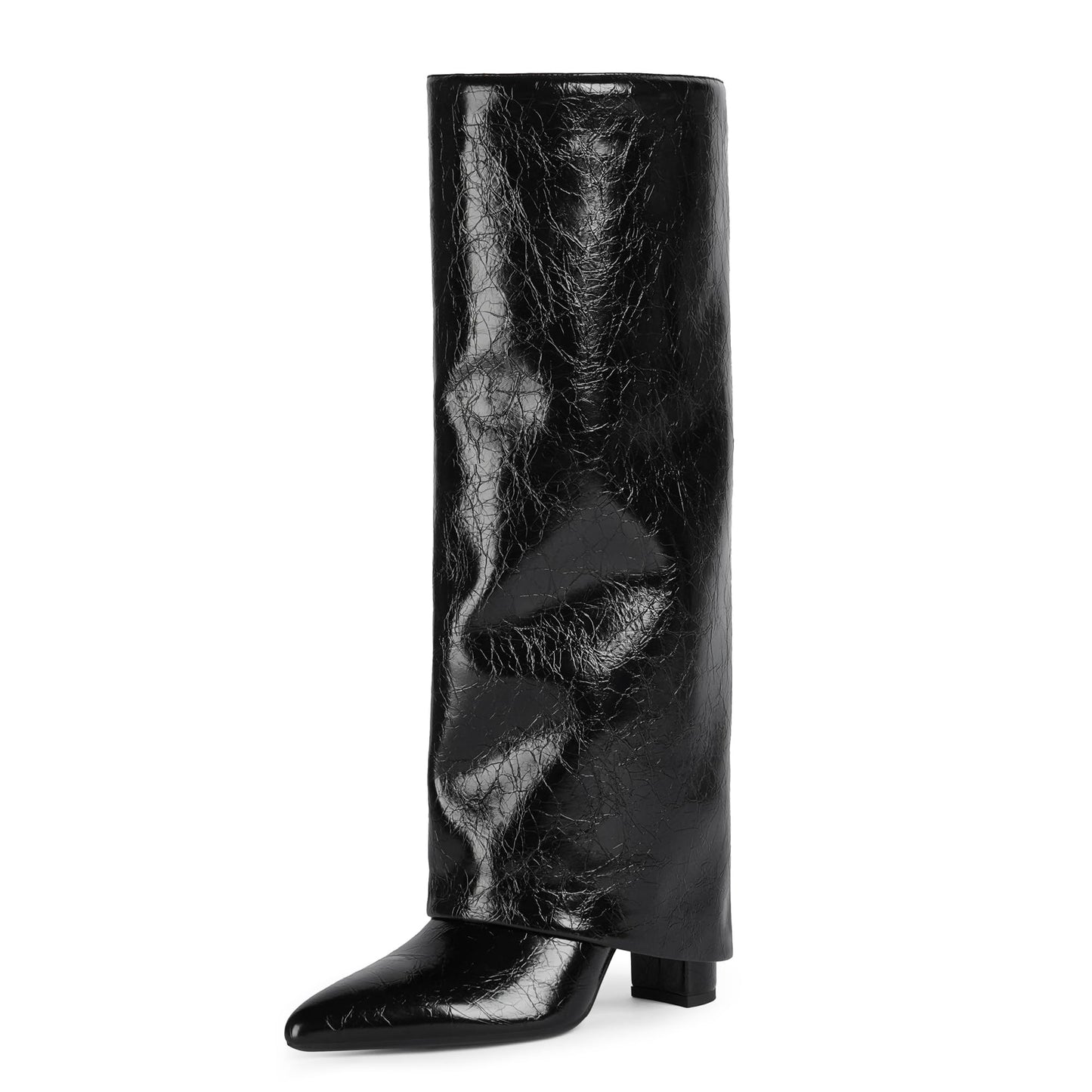 Fold Over Knee High Boots with Chunky Heels