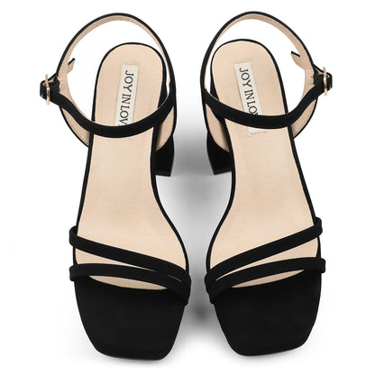 Platform Block Heel Sandals with Ankle Strap