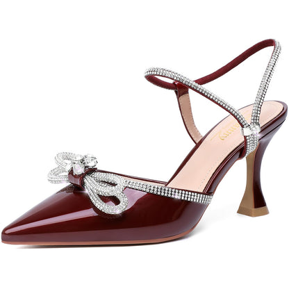 Rhinestone Slingback Kitten Heel Bow Pumps