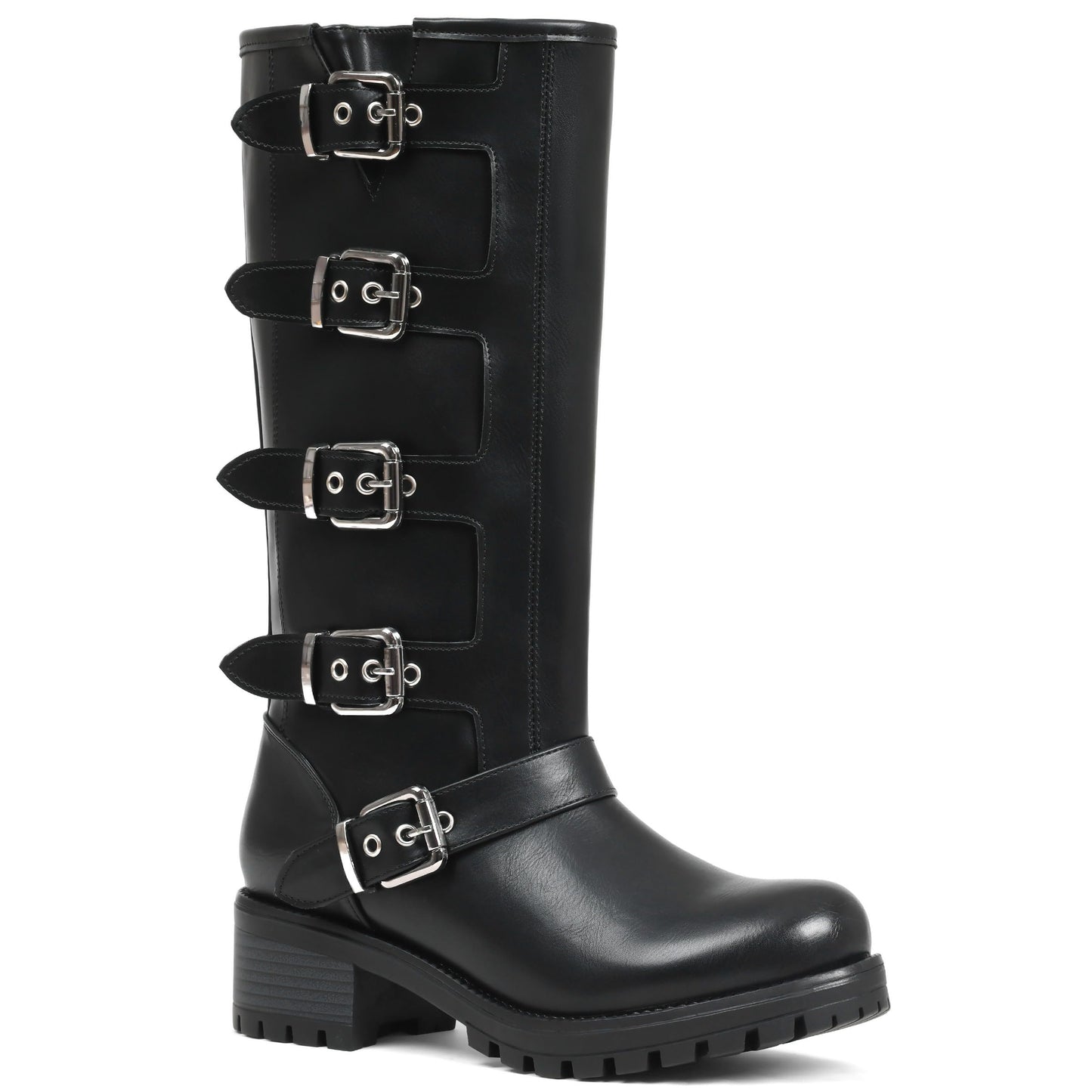 Square Toe Knee High Riding Boots with Buckles